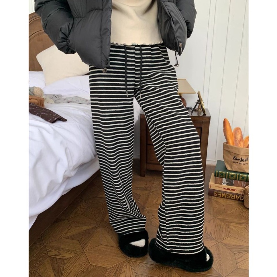 bunny_stall 高CP質🌟一周穿七天的垂墜感鬆緊腰條紋休閒長褲/S-L-細節圖8