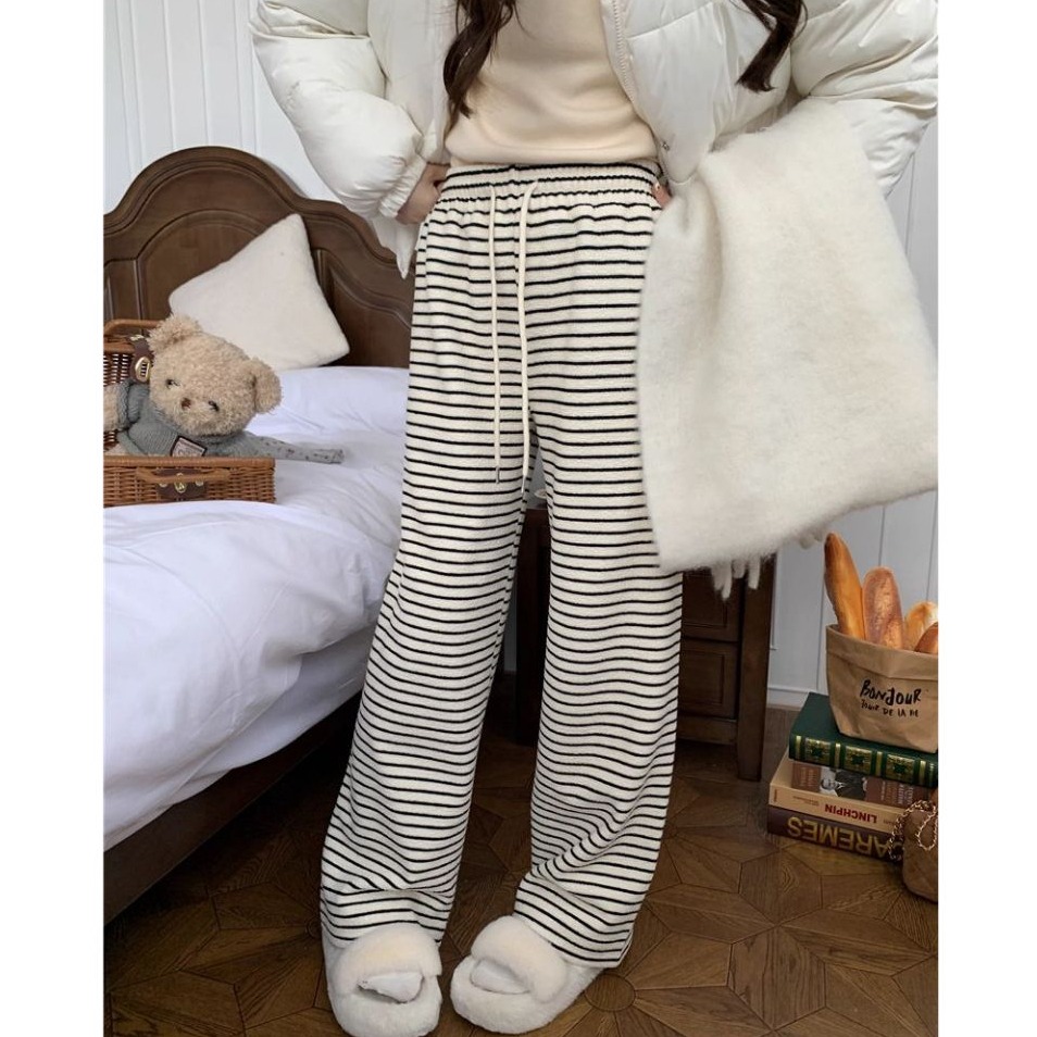 bunny_stall 高CP質🌟一周穿七天的垂墜感鬆緊腰條紋休閒長褲/S-L-規格圖8