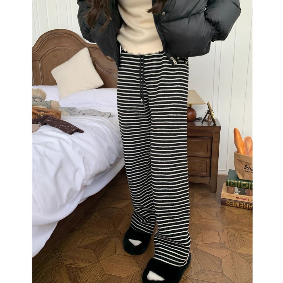 bunny_stall 高CP質🌟一周穿七天的垂墜感鬆緊腰條紋休閒長褲/S-L-規格圖8