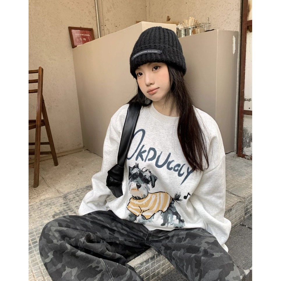 bunny_stall 🐶療癒系狗狗+字母印花寬鬆顯瘦的大學T/一般款/加絨款-細節圖3