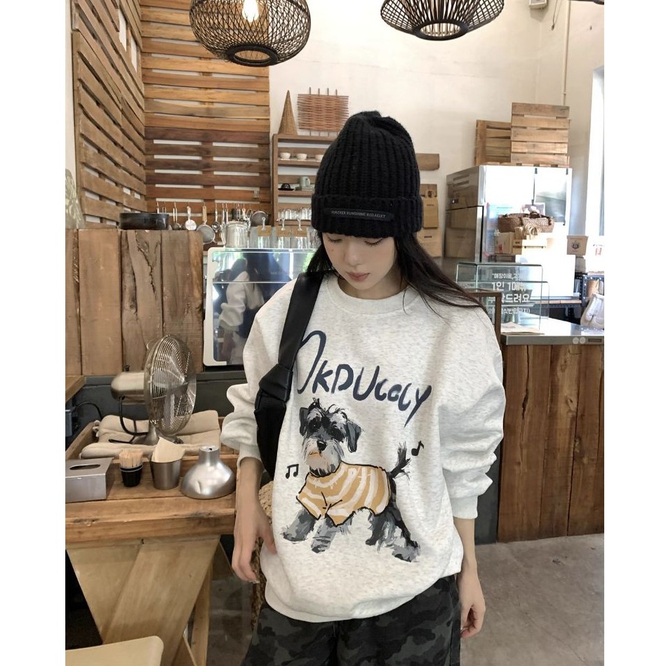 bunny_stall 🐶療癒系狗狗+字母印花寬鬆顯瘦的大學T/一般款/加絨款-細節圖4