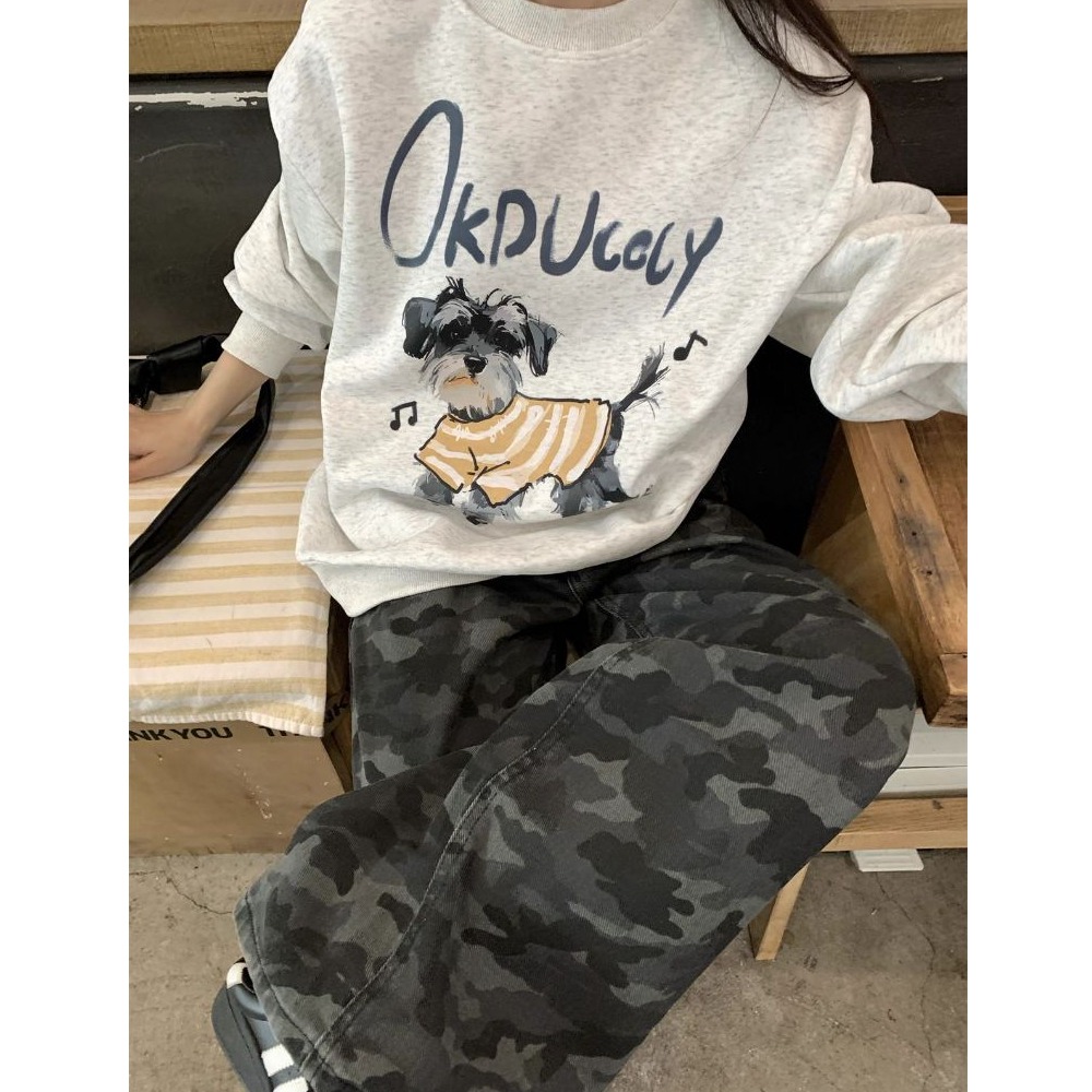 bunny_stall 🐶療癒系狗狗+字母印花寬鬆顯瘦的大學T/一般款/加絨款-細節圖5