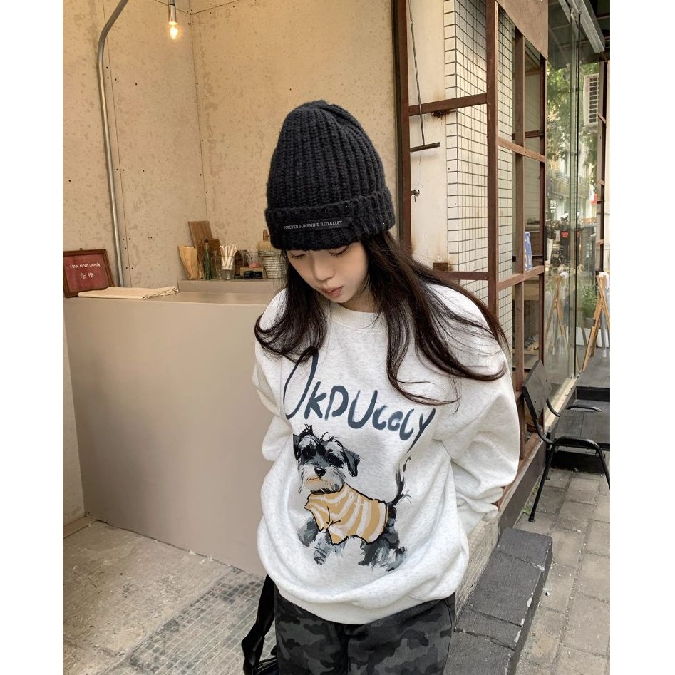 bunny_stall 🐶療癒系狗狗+字母印花寬鬆顯瘦的大學T/一般款/加絨款-細節圖6