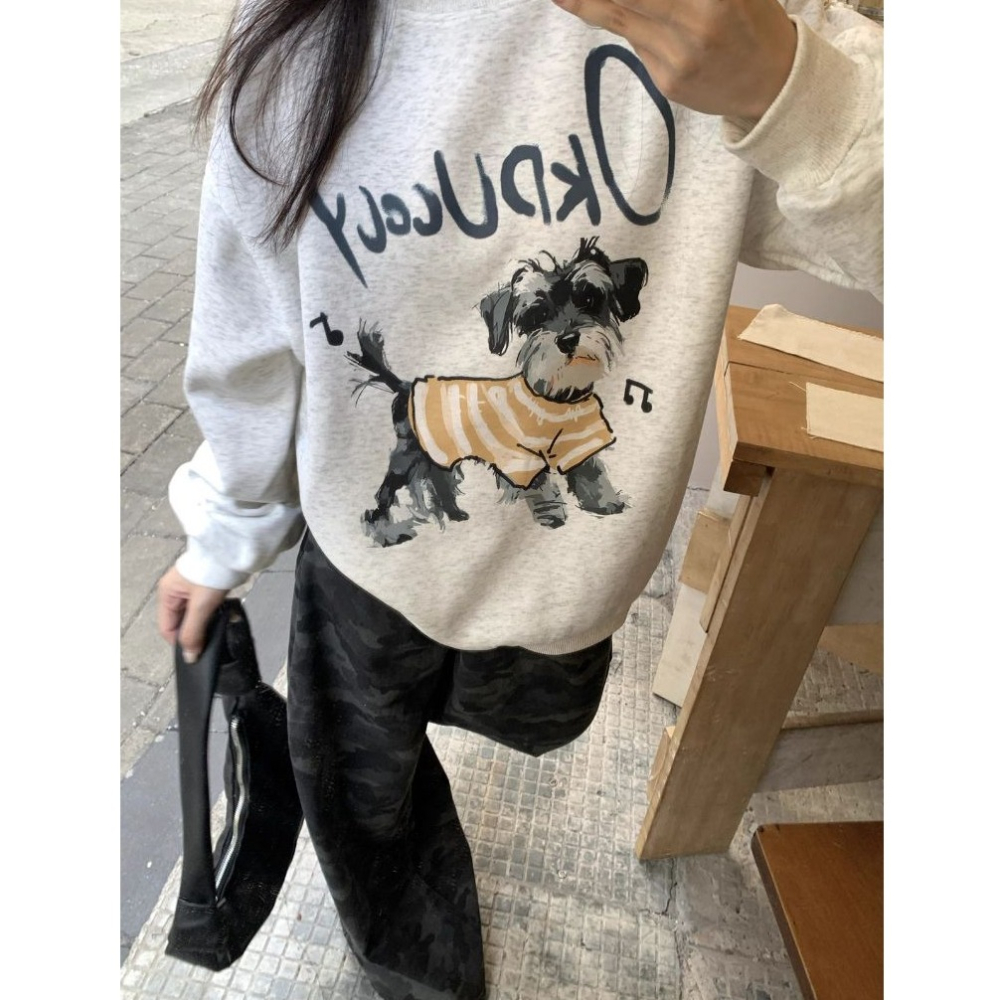 bunny_stall 🐶療癒系狗狗+字母印花寬鬆顯瘦的大學T/一般款/加絨款-細節圖7