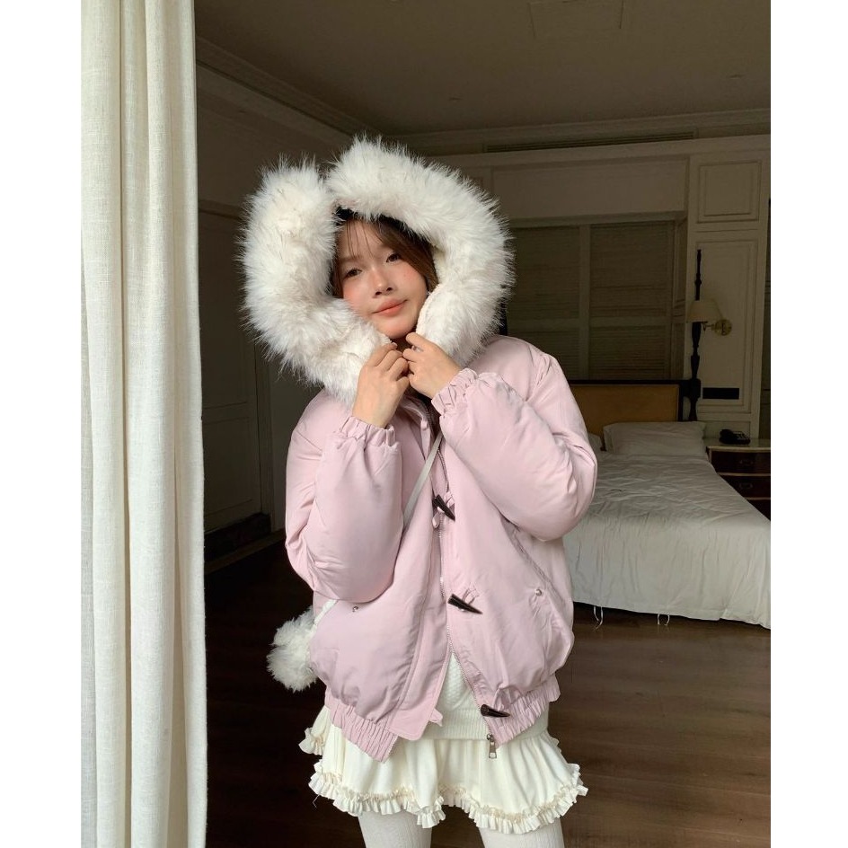 bunny_stall 細節滿分💗讓妳暖呼呼的牛角扣鋪棉連帽外套/3Colors/S-L-細節圖2