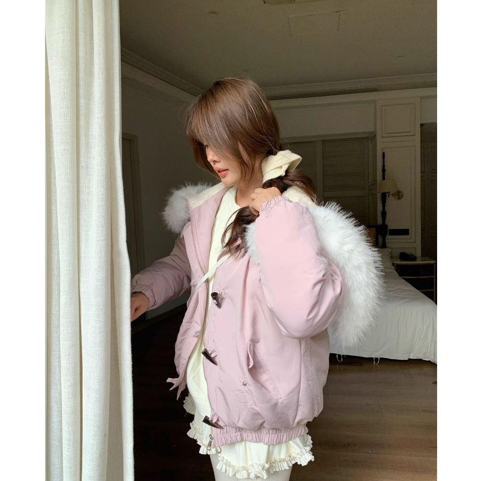 bunny_stall 細節滿分💗讓妳暖呼呼的牛角扣鋪棉連帽外套/3Colors/S-L-細節圖3