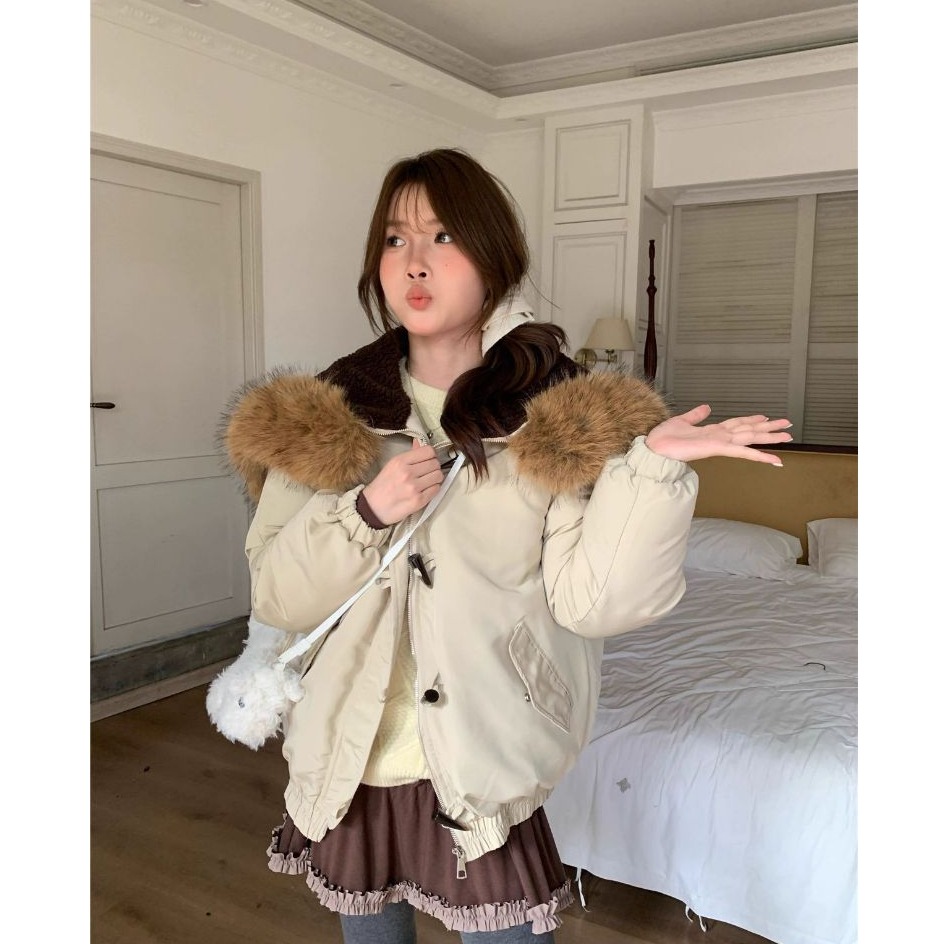 bunny_stall 細節滿分💗讓妳暖呼呼的牛角扣鋪棉連帽外套/3Colors/S-L-細節圖7