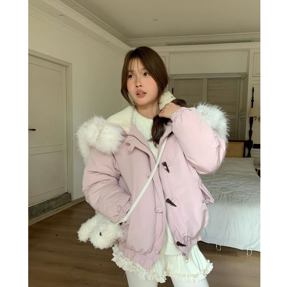 bunny_stall 細節滿分💗讓妳暖呼呼的牛角扣鋪棉連帽外套/3Colors/S-L-規格圖8