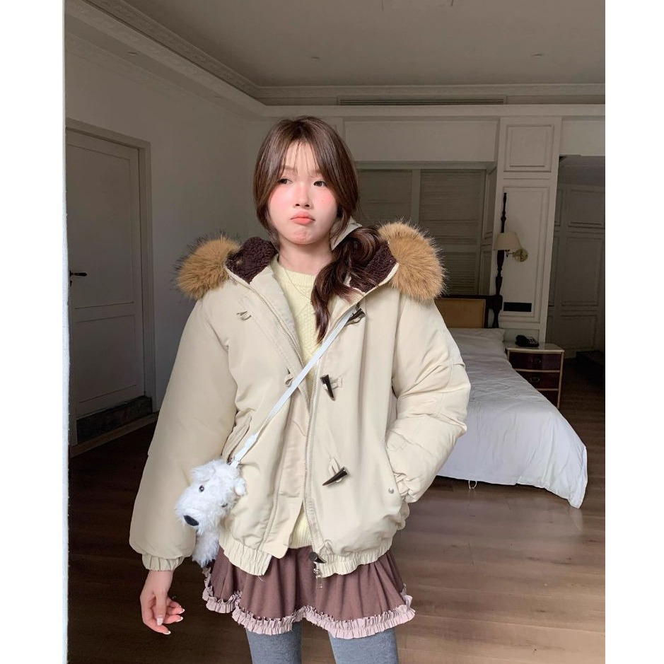 bunny_stall 細節滿分💗讓妳暖呼呼的牛角扣鋪棉連帽外套/3Colors/S-L-規格圖8