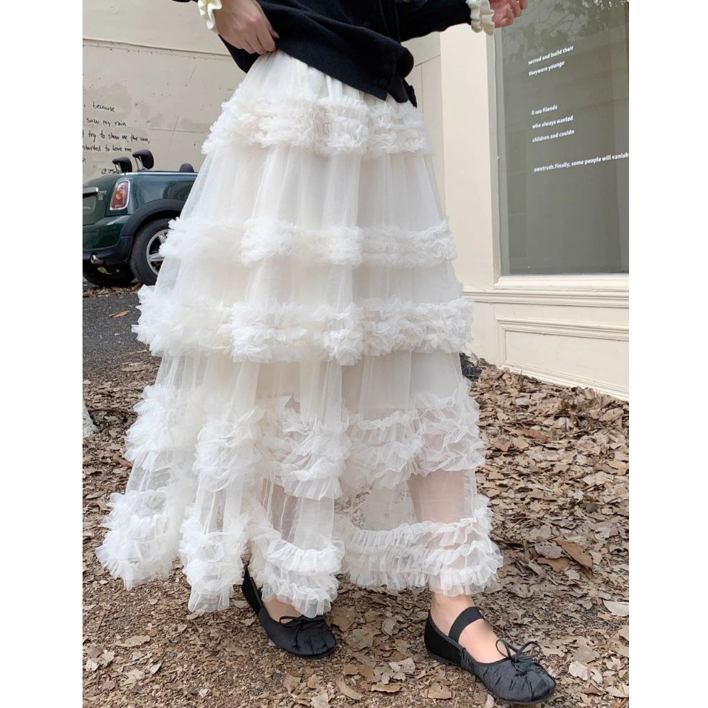 bunny_stall 花的嫁紗💐簡約滾邊排釦針織毛衣+浪漫網紗蛋糕長裙套裝-細節圖4