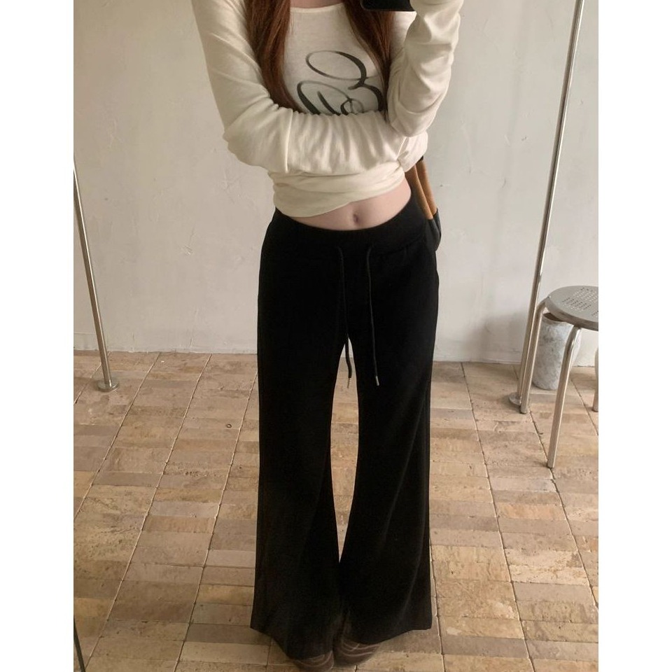 bunny_stall 怎麼穿怎麼瘦的抽繩設計鬆緊腰直筒休閒長褲/S-XL-細節圖9