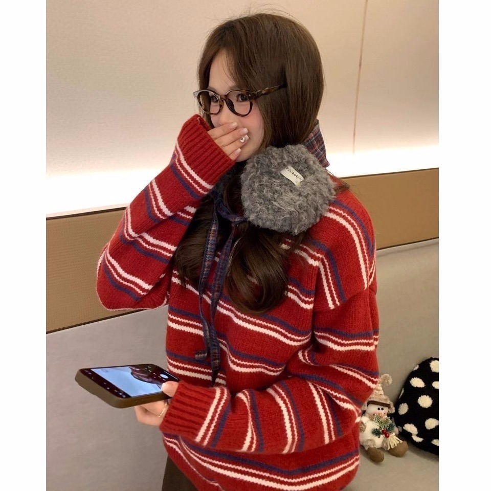 bunny_stall (現貨)秋冬拍照簡單出片🤎羊羔毛拼接格紋防風保暖綁帶耳罩-細節圖5