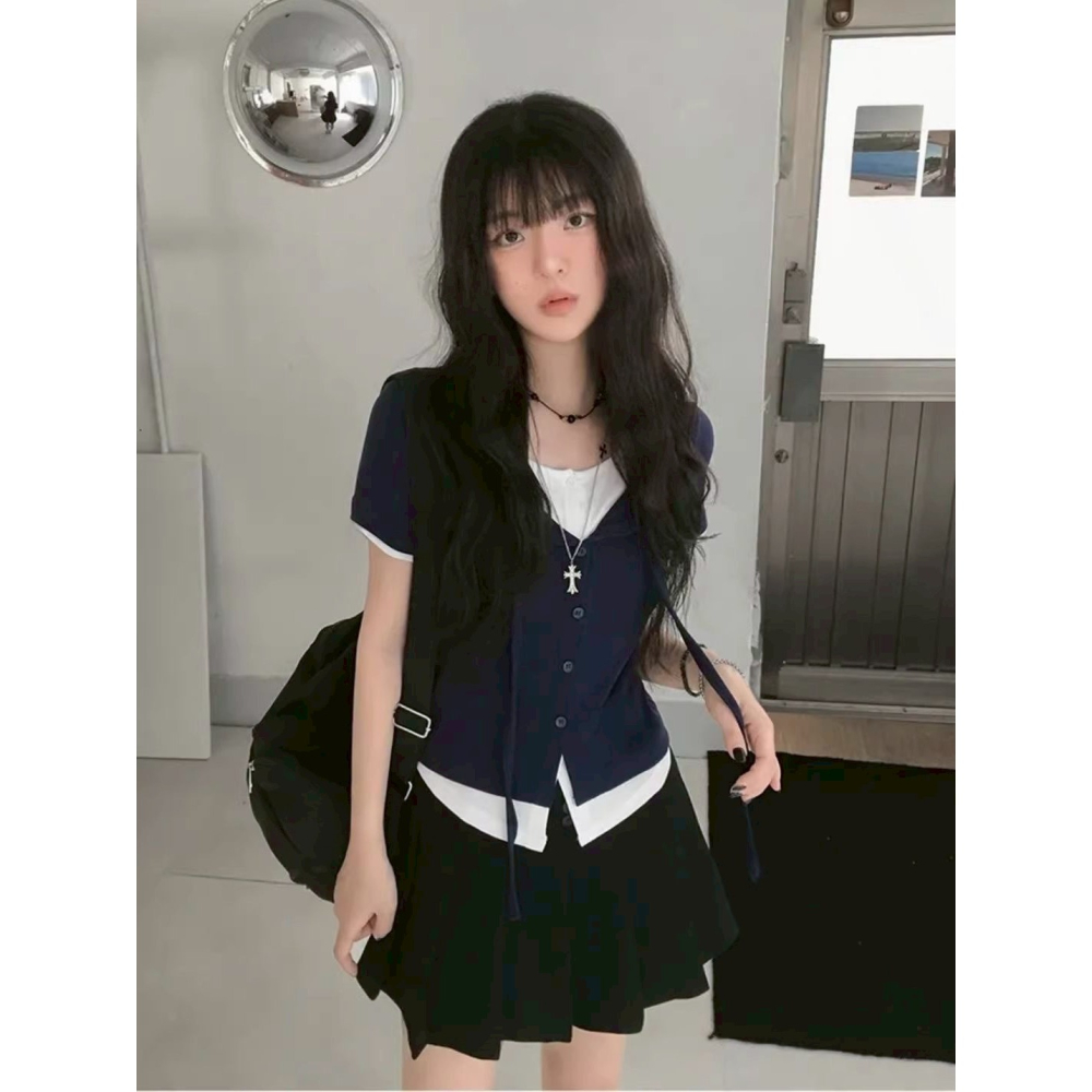 bunny_stall 我的日常穿搭🩶修身顯瘦的極簡風假兩件式針織衫/S-L-細節圖5