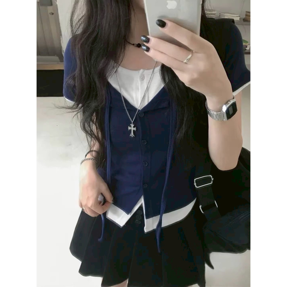 bunny_stall 我的日常穿搭🩶修身顯瘦的極簡風假兩件式針織衫/S-L-細節圖6