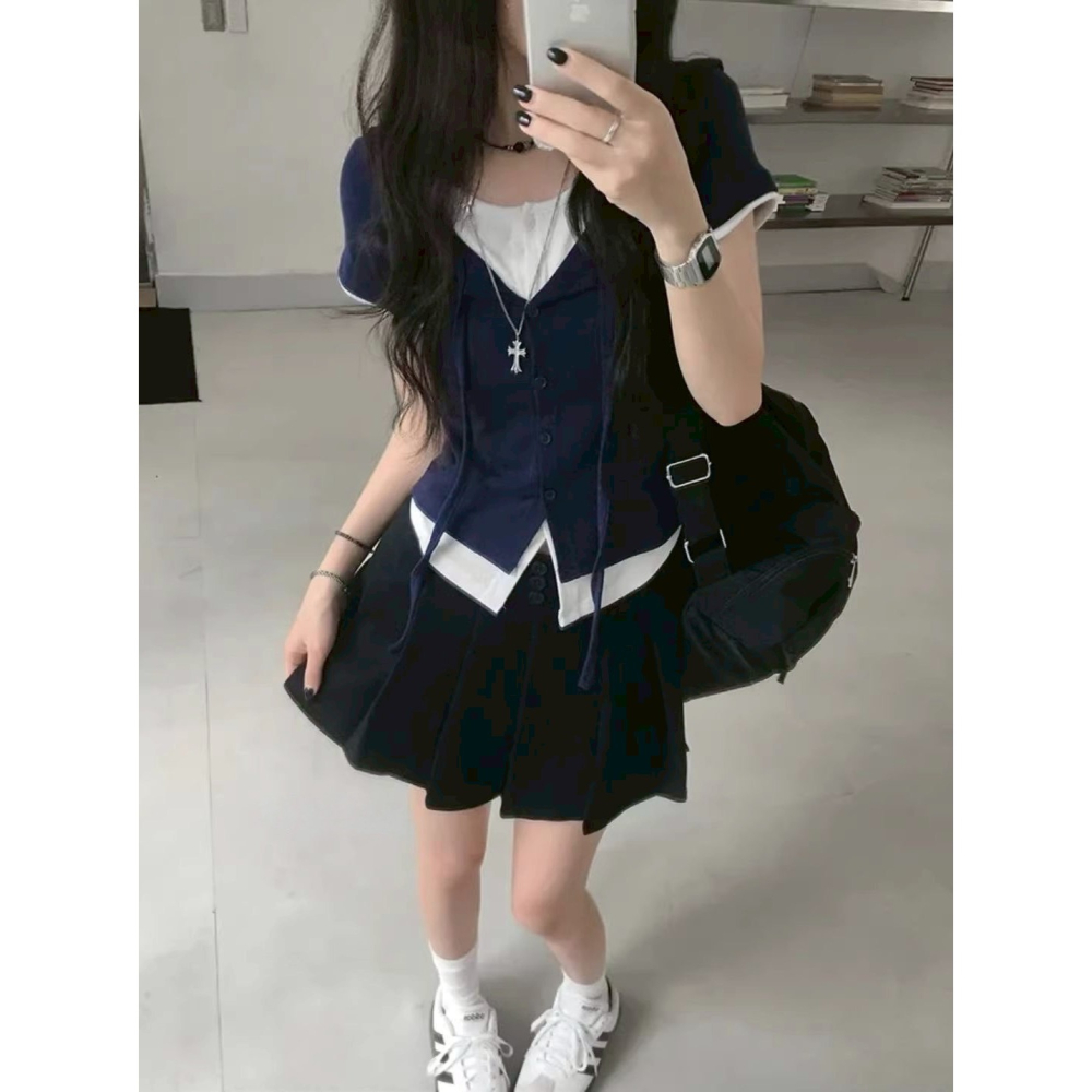 bunny_stall 我的日常穿搭🩶修身顯瘦的極簡風假兩件式針織衫/S-L-細節圖7