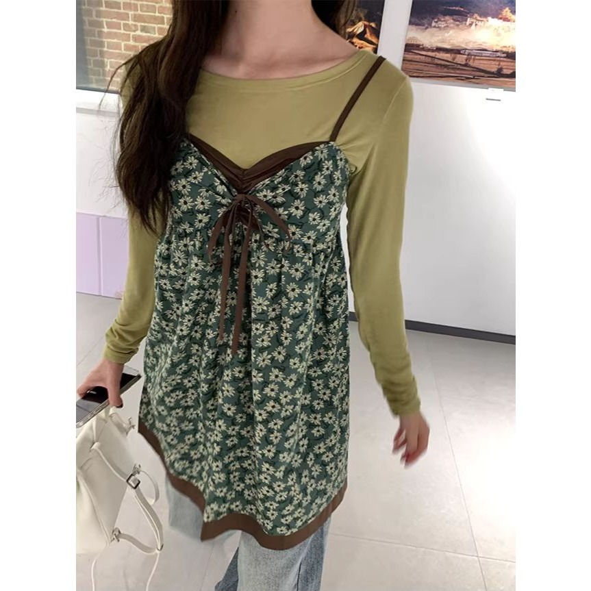 bunny_stall 初夏花語💚可單穿也可疊穿的復古碎花吊帶裙/S-L-細節圖4