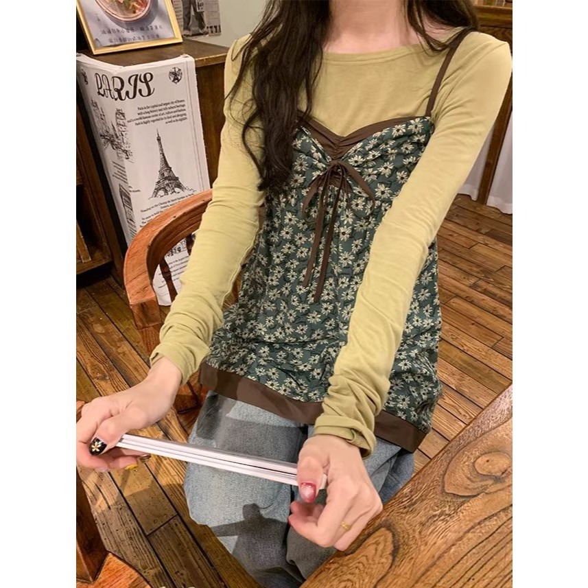 bunny_stall 初夏花語💚可單穿也可疊穿的復古碎花吊帶裙/S-L-細節圖5