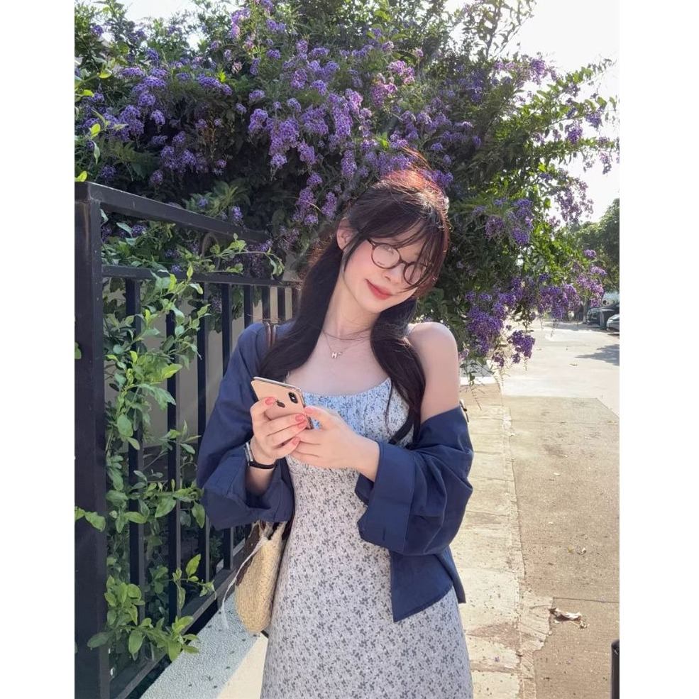 bunny_stall 初戀碎花💐胸口抓皺設計吊帶洋裝/吊帶裙/S-L-細節圖3