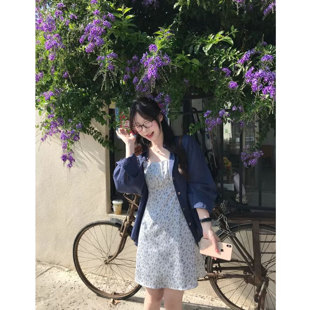 bunny_stall 初戀碎花💐胸口抓皺設計吊帶洋裝/吊帶裙/S-L-細節圖4