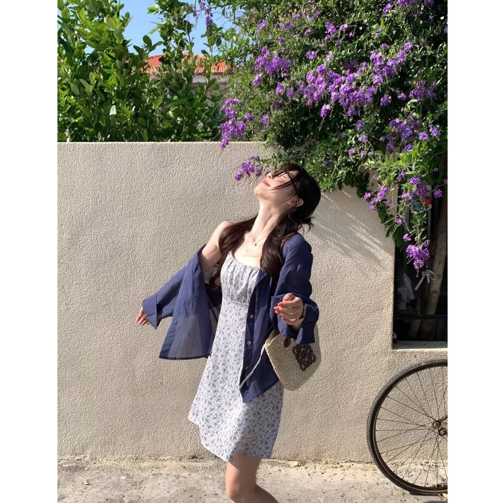 bunny_stall 初戀碎花💐胸口抓皺設計吊帶洋裝/吊帶裙/S-L-細節圖5