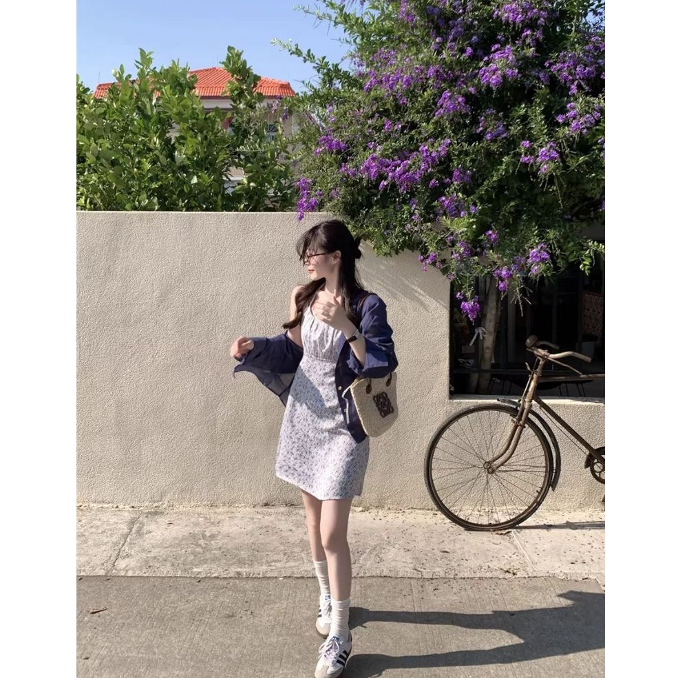 bunny_stall 初戀碎花💐胸口抓皺設計吊帶洋裝/吊帶裙/S-L-細節圖7