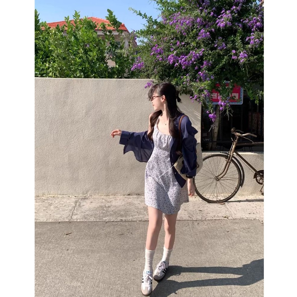 bunny_stall 初戀碎花💐胸口抓皺設計吊帶洋裝/吊帶裙/S-L-細節圖8