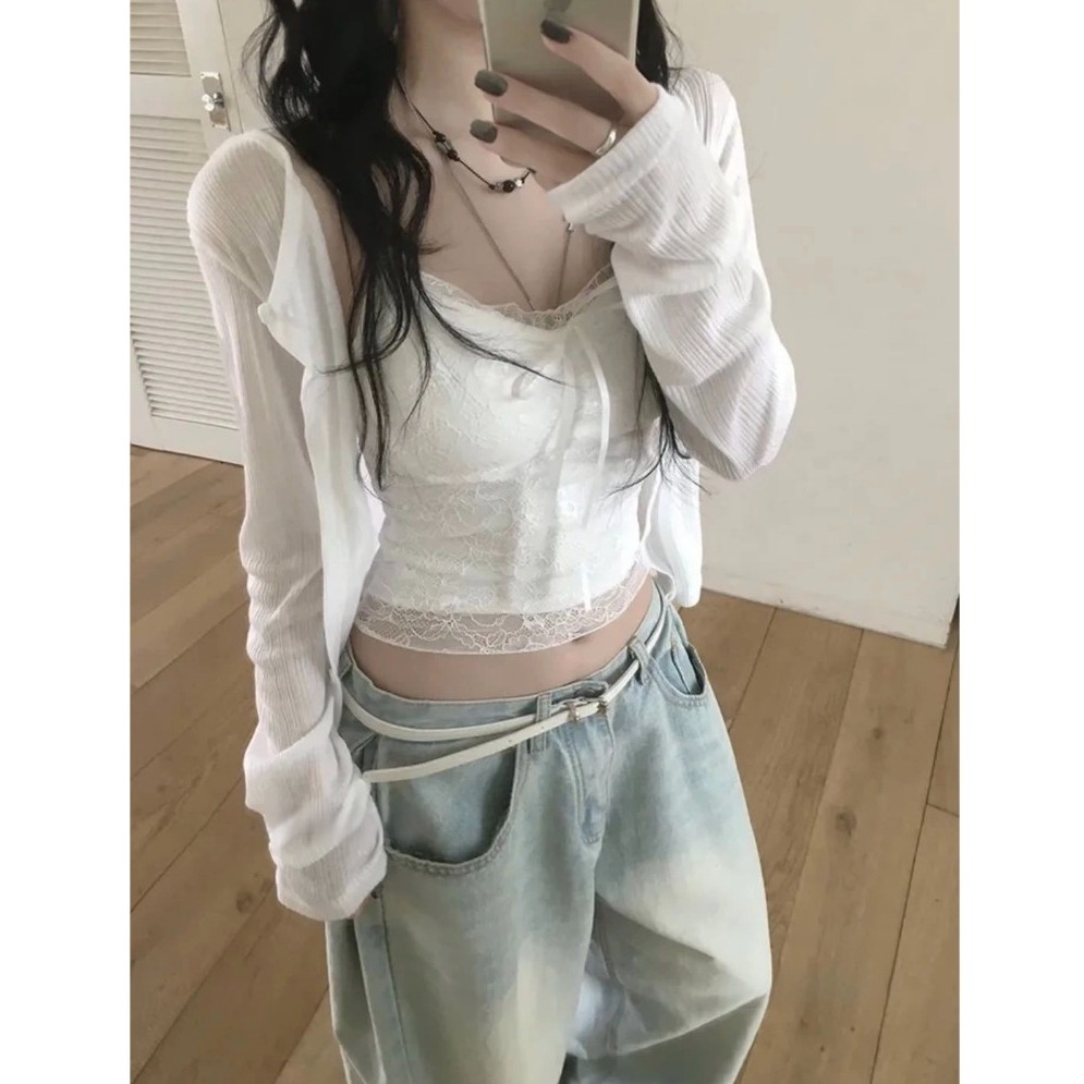 bunny_stall 極致誘惑🤍細緻蕾絲拼接綁帶蝴蝶結吊帶背心/S-L-細節圖2