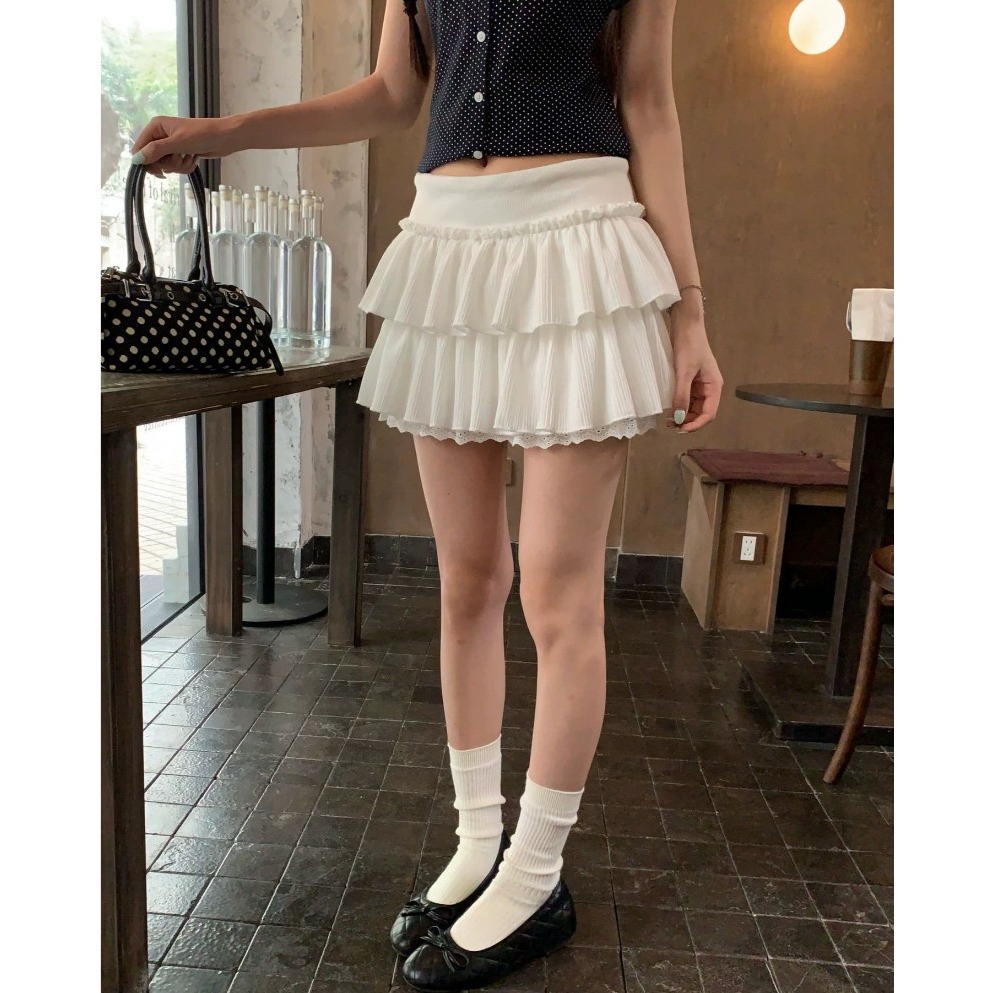 bunny_stall 純慾甜美風🫧多層次鬆緊腰短裙/蛋糕裙/有內襯/S-L-細節圖2