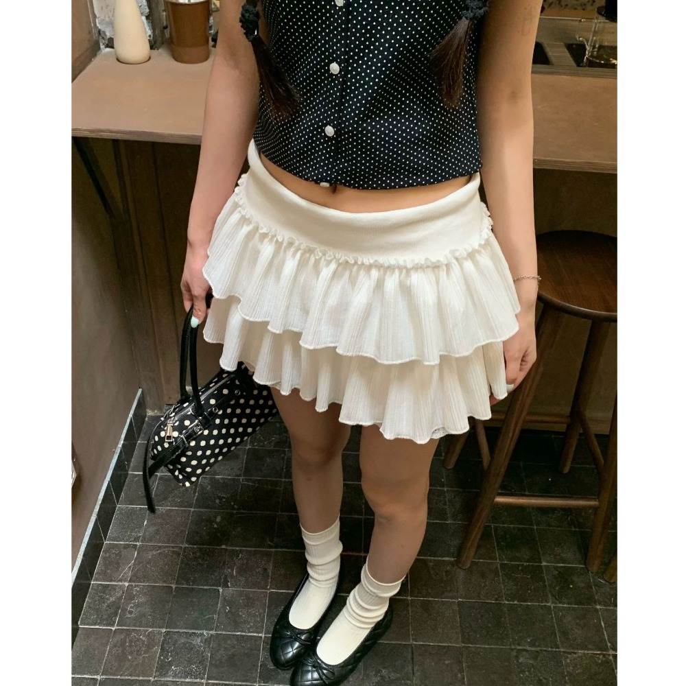 bunny_stall 純慾甜美風🫧多層次鬆緊腰短裙/蛋糕裙/有內襯/S-L-細節圖3