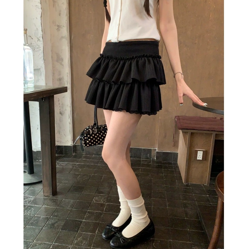 bunny_stall 純慾甜美風🫧多層次鬆緊腰短裙/蛋糕裙/有內襯/S-L-細節圖4