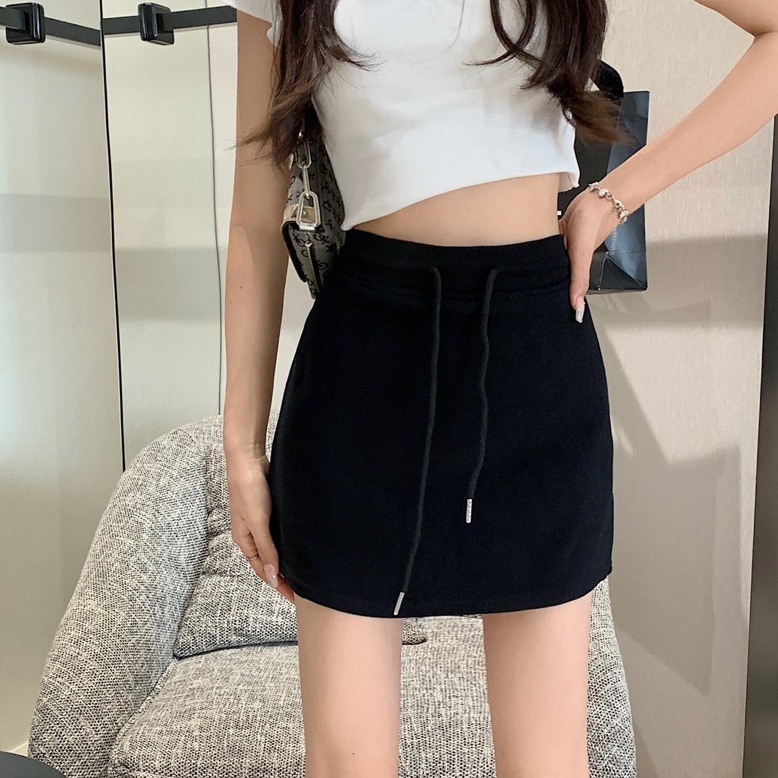 bunny_stall 最百搭的經典三色鬆緊腰抽繩包臀短裙/有內襯/S-L-細節圖3