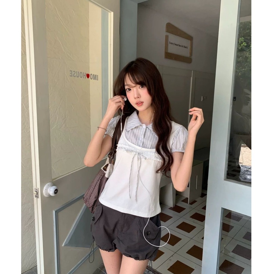 假兩件式上衣(白S)