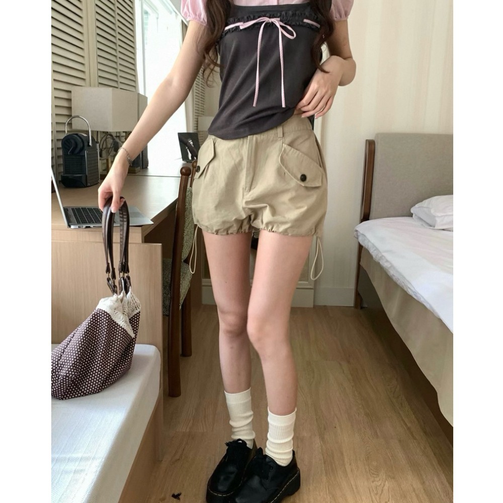 bunny_stall 層次感穿搭🎀polo領假兩件式上衣+率性工裝短褲/S-L-規格圖9
