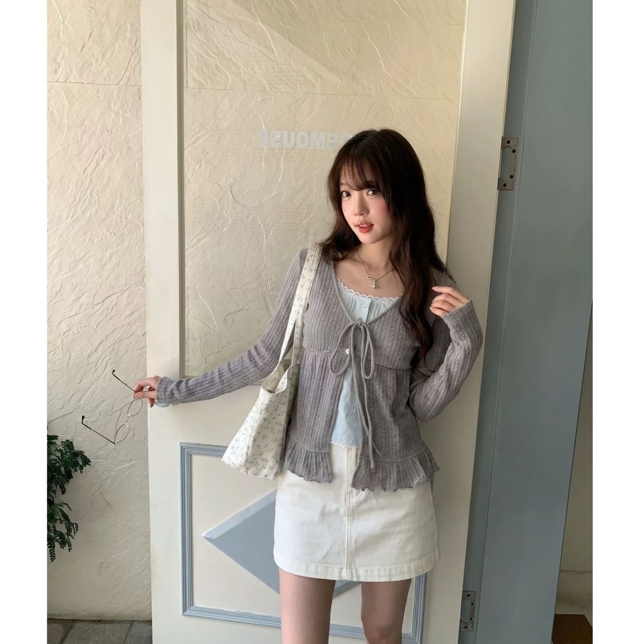 bunny_stall 早秋晴朗🍂甜美感麻花綁帶假兩件式針織衫/S-L-細節圖2