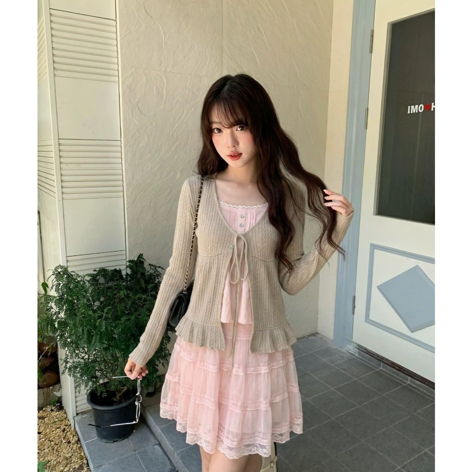 bunny_stall 早秋晴朗🍂甜美感麻花綁帶假兩件式針織衫/S-L-細節圖5