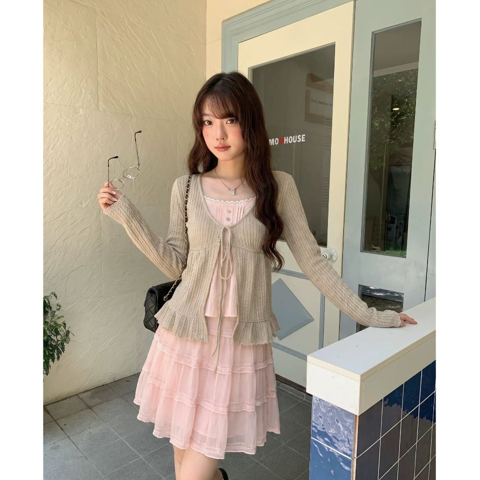 bunny_stall 早秋晴朗🍂甜美感麻花綁帶假兩件式針織衫/S-L-細節圖6