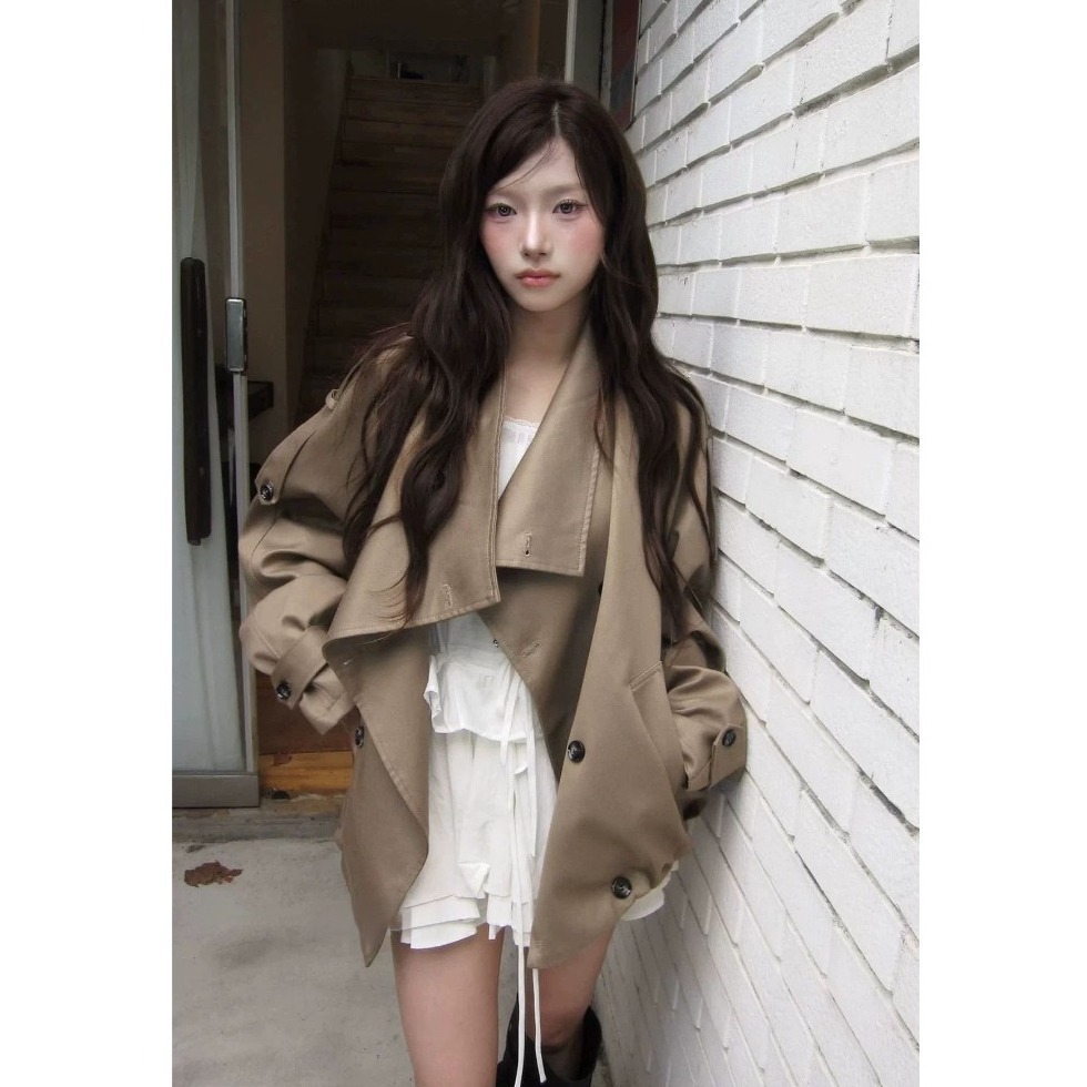 bunny_stall 法式高級感💐雙排扣挺版立領風衣外套/S-L-細節圖5