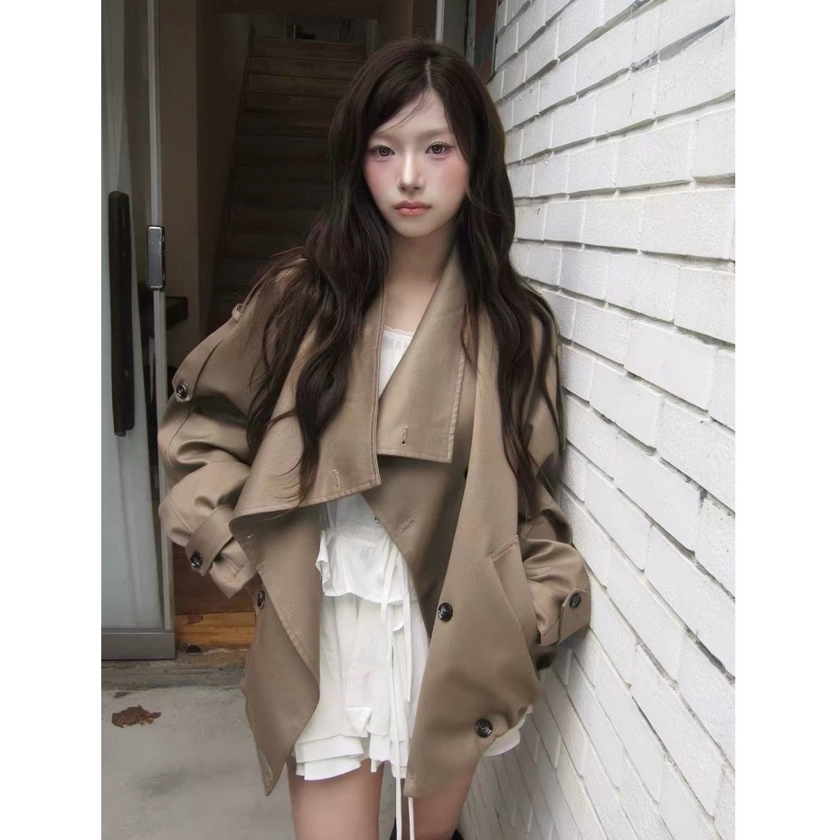 bunny_stall 法式高級感💐雙排扣挺版立領風衣外套/S-L-規格圖9
