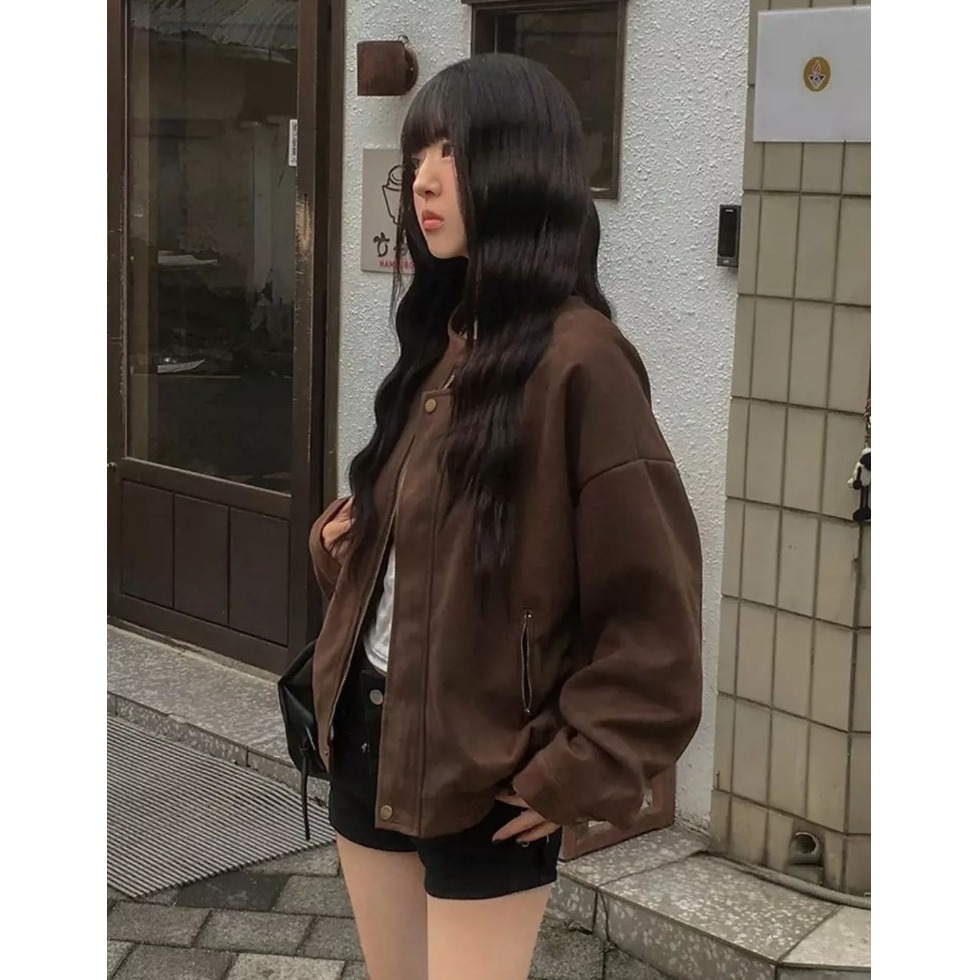 bunny_stall 🍂秋日氛圍滿分的質感麂皮絨立領外套/S-L-細節圖2