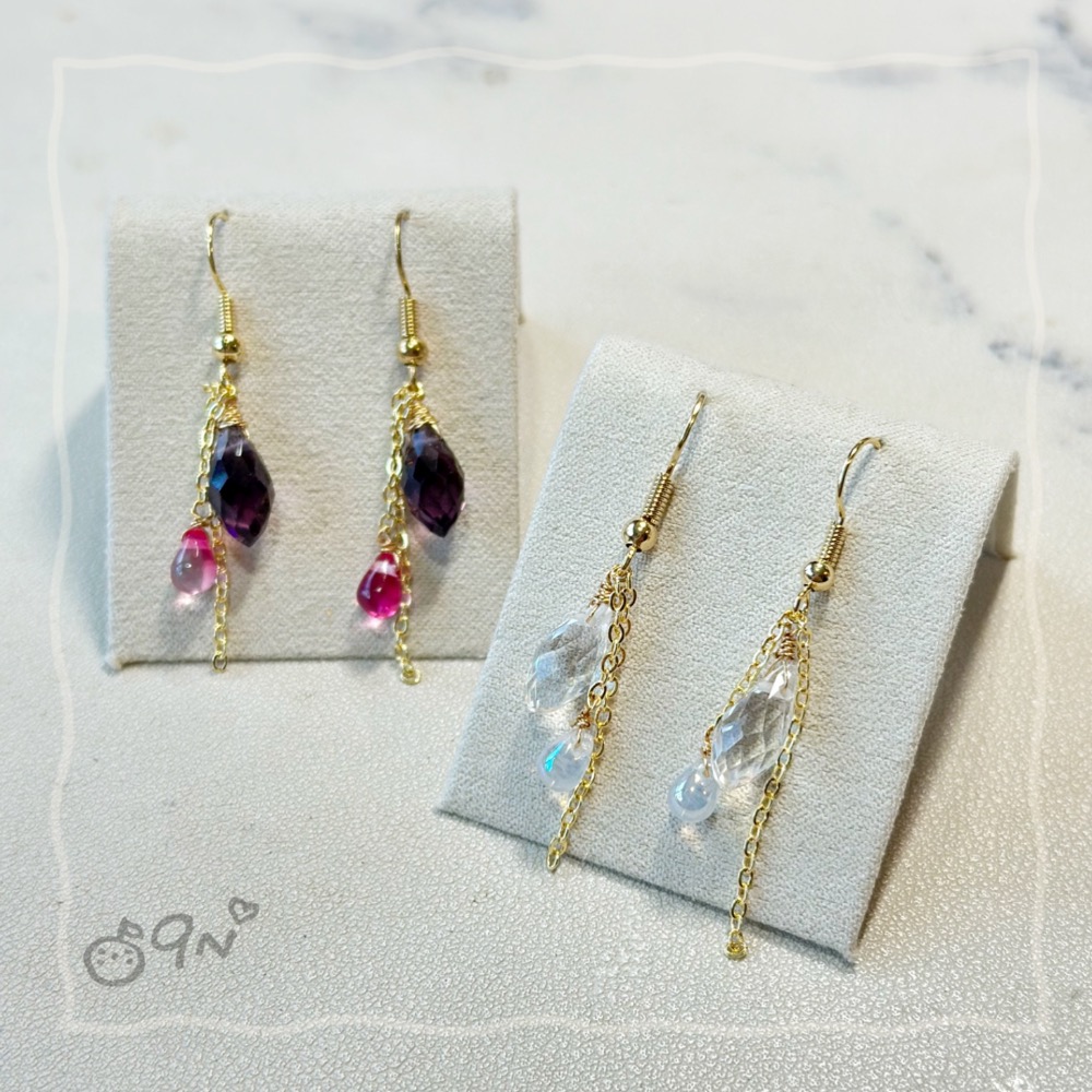 《9n手作》玻璃水滴串珠耳環 淚滴-細節圖2