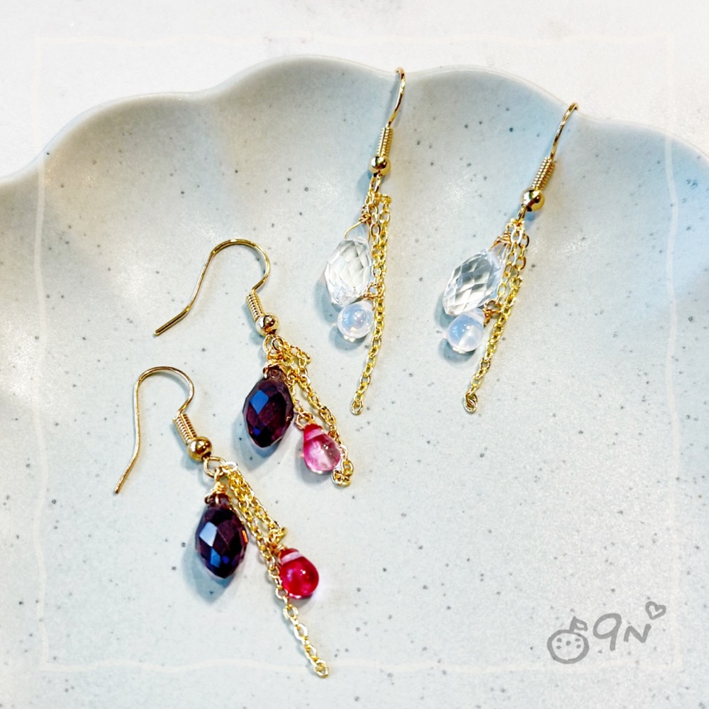 《9n手作》玻璃水滴串珠耳環 淚滴-細節圖3