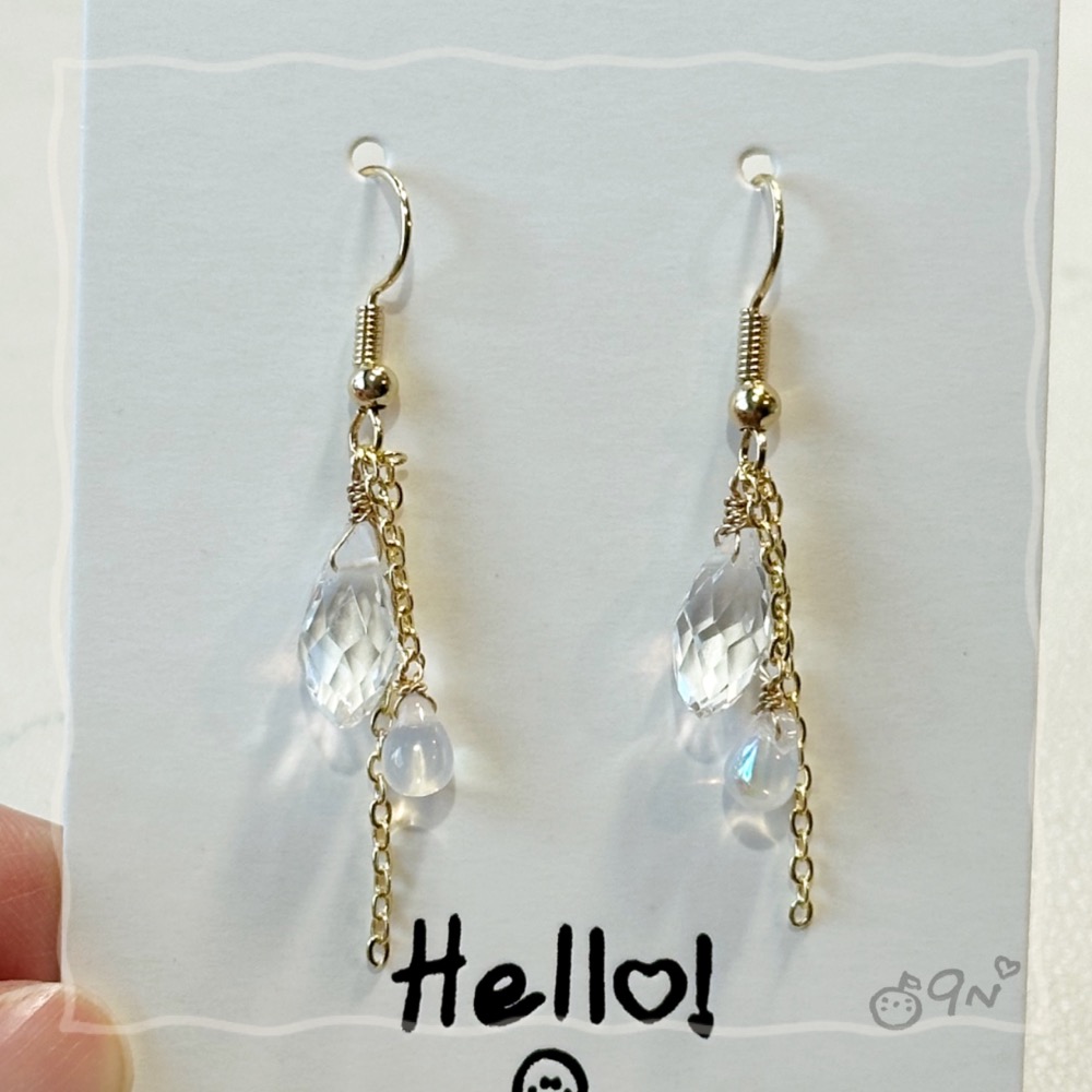 《9n手作》玻璃水滴串珠耳環 淚滴-細節圖6