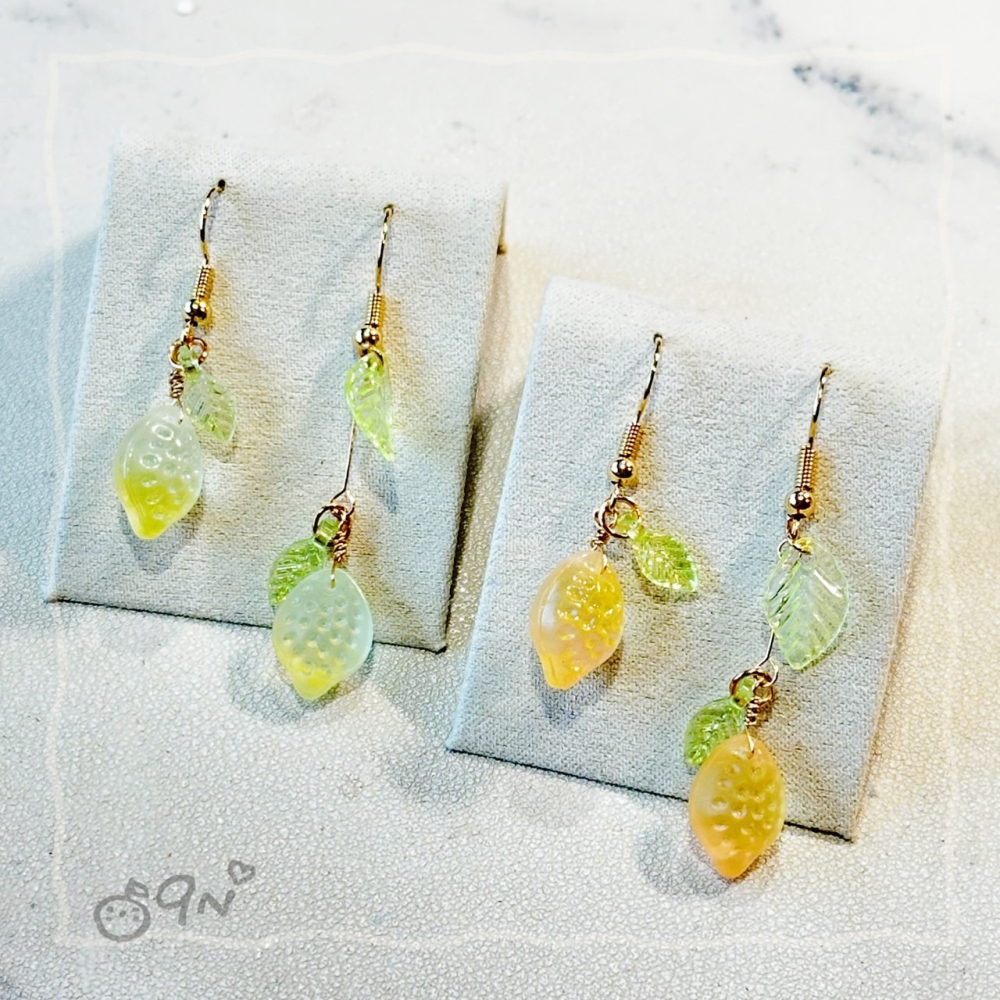 《9n手作》酸酸檸檬透明不對稱串珠耳環-細節圖4