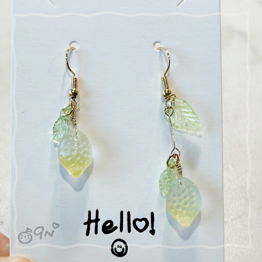 《9n手作》酸酸檸檬透明不對稱串珠耳環-規格圖6