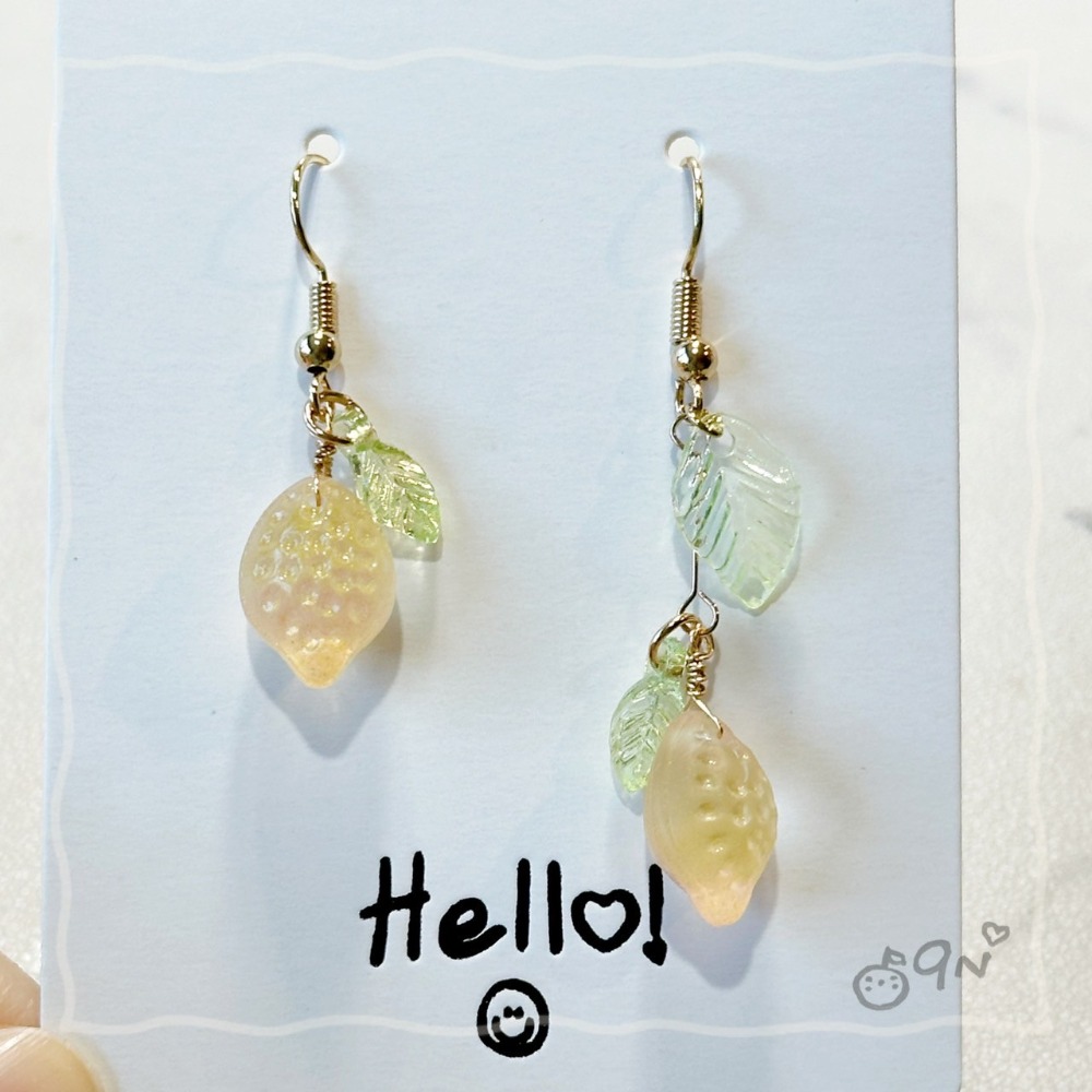 《9n手作》酸酸檸檬透明不對稱串珠耳環-規格圖6
