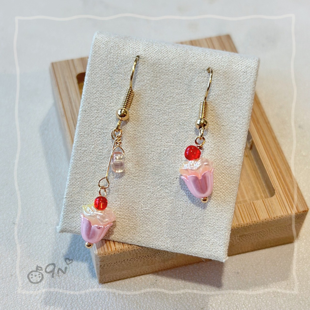《9n手作》櫻桃杯子蛋糕串珠耳環-細節圖4
