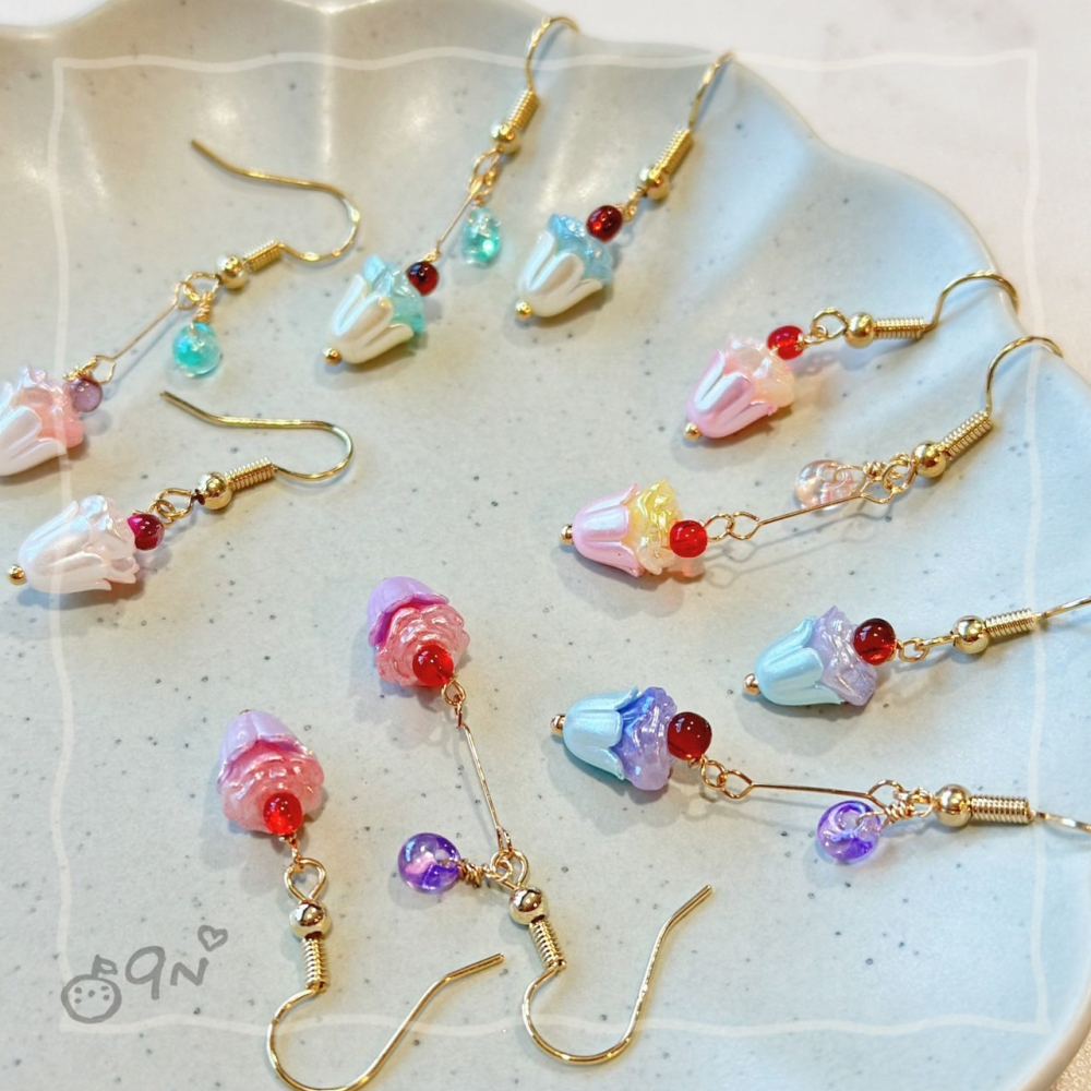 《9n手作》櫻桃杯子蛋糕串珠耳環-細節圖7