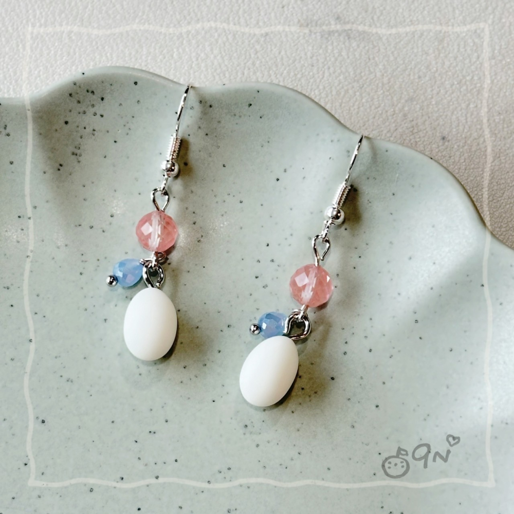 《9n手作》蛋蛋的優雅 雞蛋 土雞蛋 鵪鶉蛋水晶串珠耳環-細節圖3