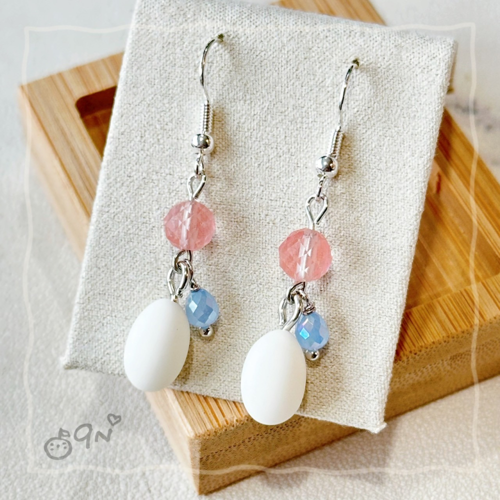 《9n手作》蛋蛋的優雅 雞蛋 土雞蛋 鵪鶉蛋水晶串珠耳環-細節圖6