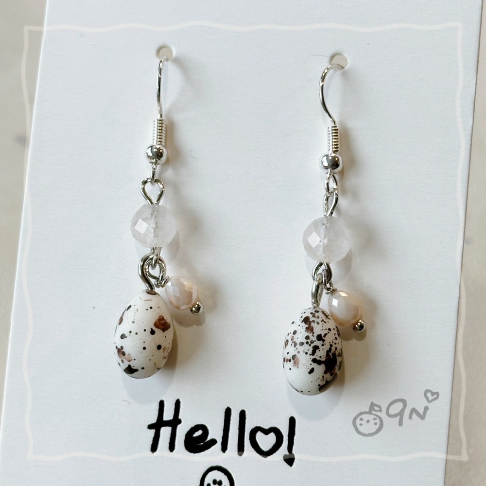 《9n手作》蛋蛋的優雅 雞蛋 土雞蛋 鵪鶉蛋水晶串珠耳環-規格圖7